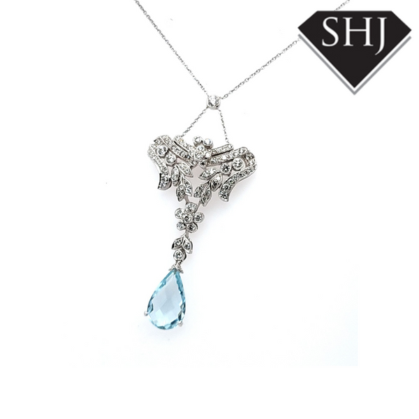 18ct White Gold Aqua & Diamond Necklace