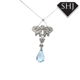 18ct White Gold Aqua & Diamond Necklace