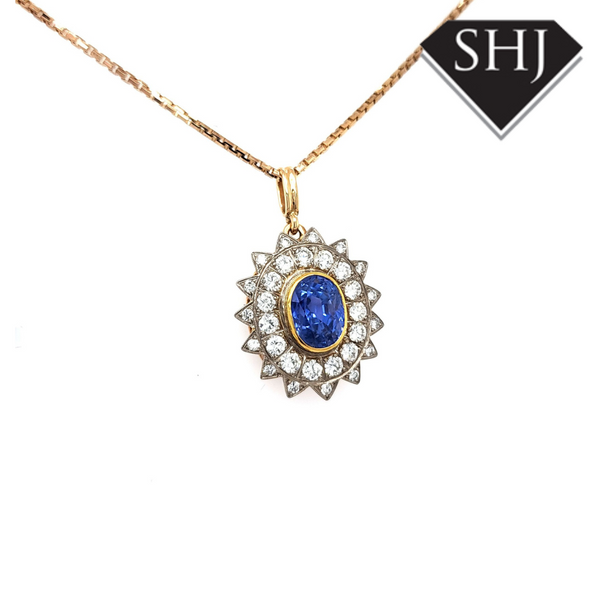 18ct Yellow Gold Sapphire & Diamond Pendant & Chain