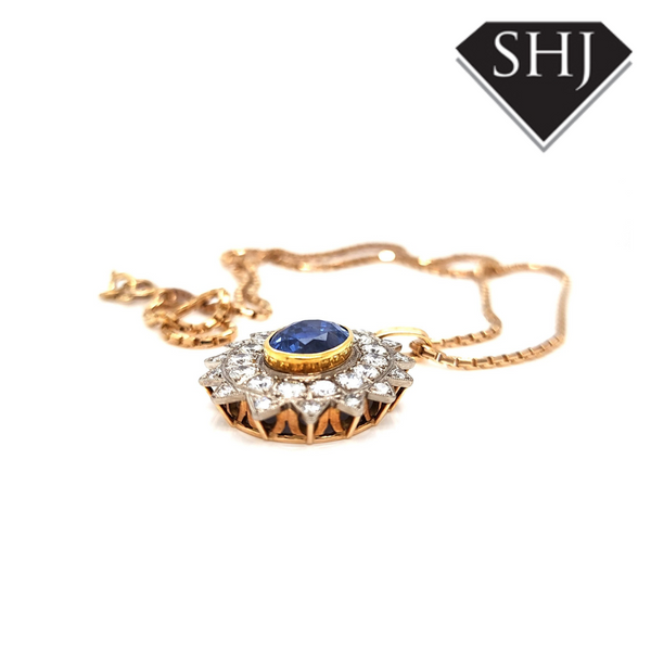 18ct Yellow Gold Sapphire & Diamond Pendant & Chain