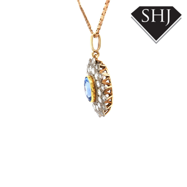 18ct Yellow Gold Sapphire & Diamond Pendant & Chain