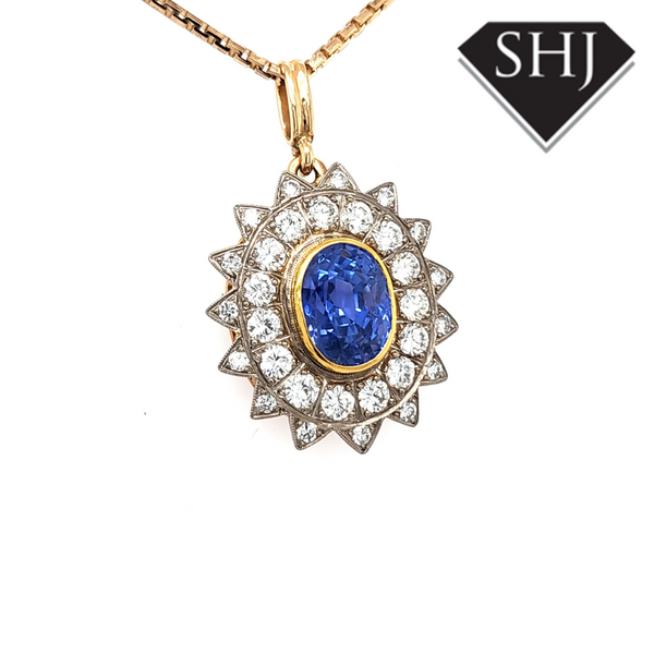 18ct Yellow Gold Sapphire & Diamond Pendant & Chain