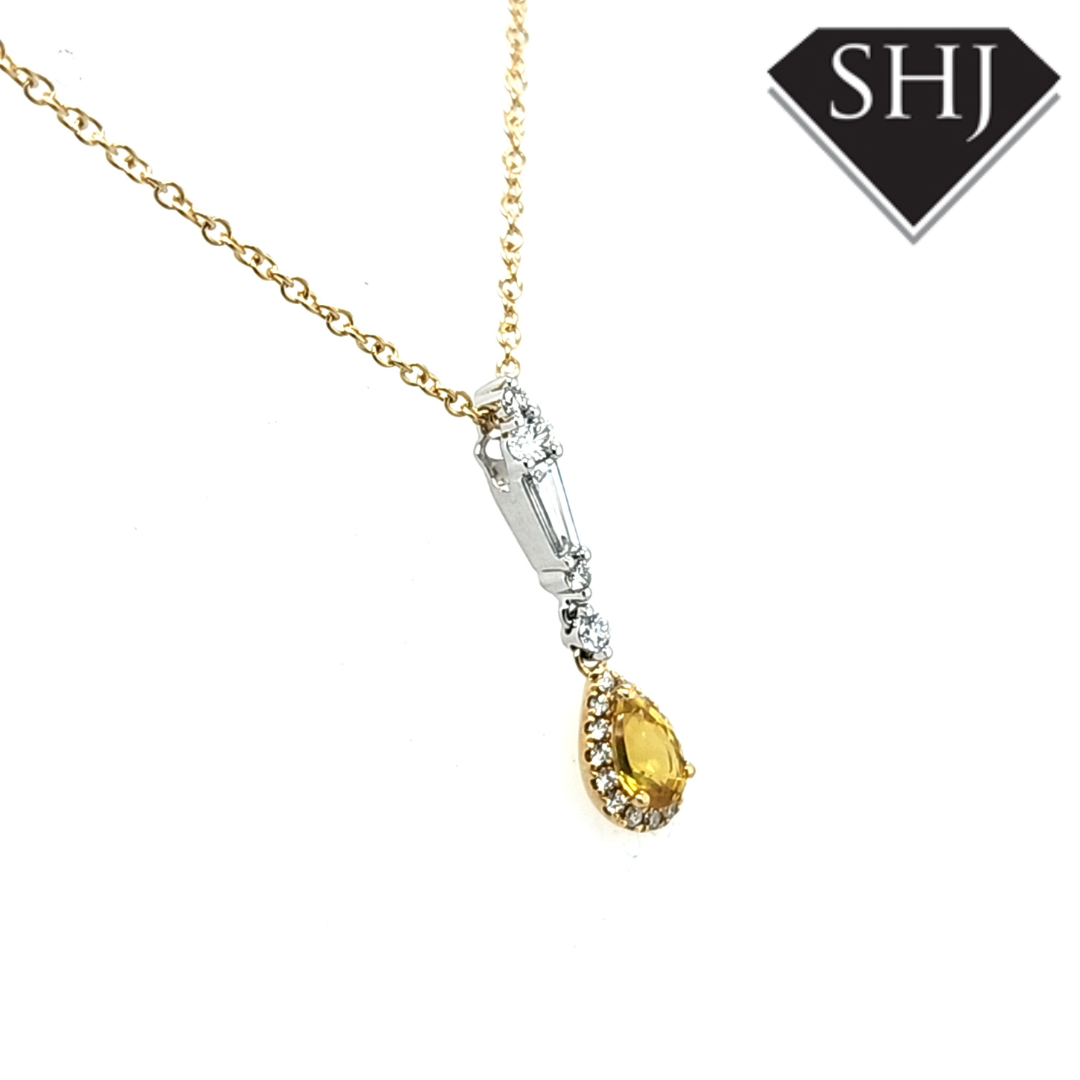 18ct Yellow Gold / White Gold Yellow Sapphire & Diamond Pendant & Chain
