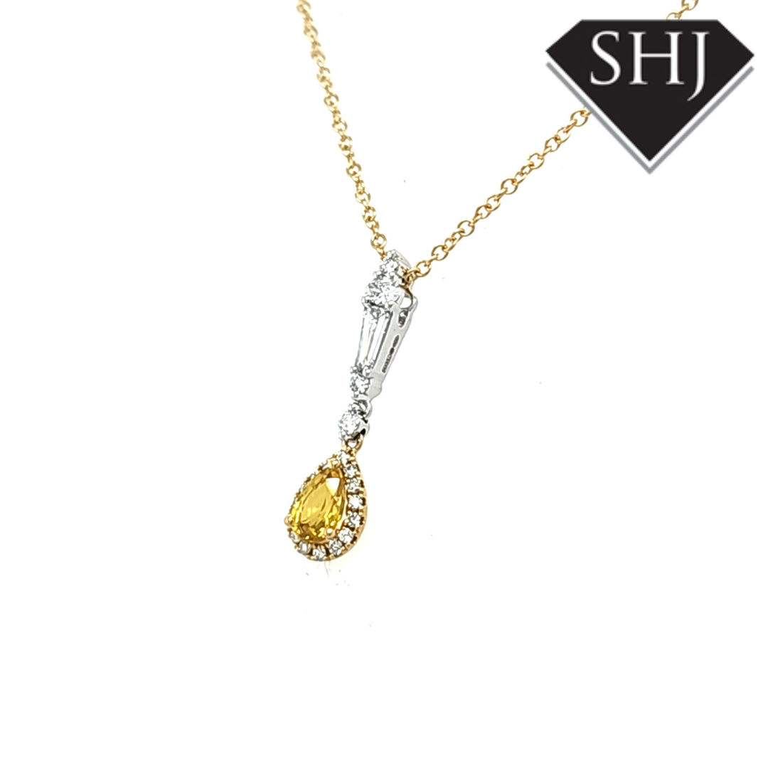 18ct Yellow Gold / White Gold Yellow Sapphire & Diamond Pendant & Chain