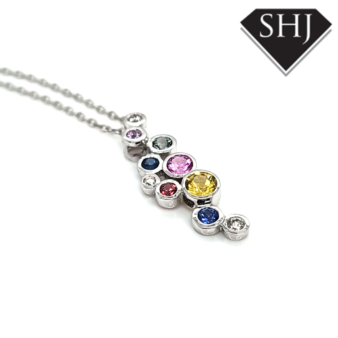 18ct White Gold  Sapphire and Diamond Pendant