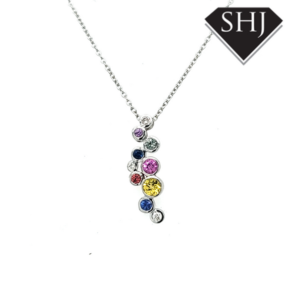 18ct White Gold  Sapphire and Diamond Pendant