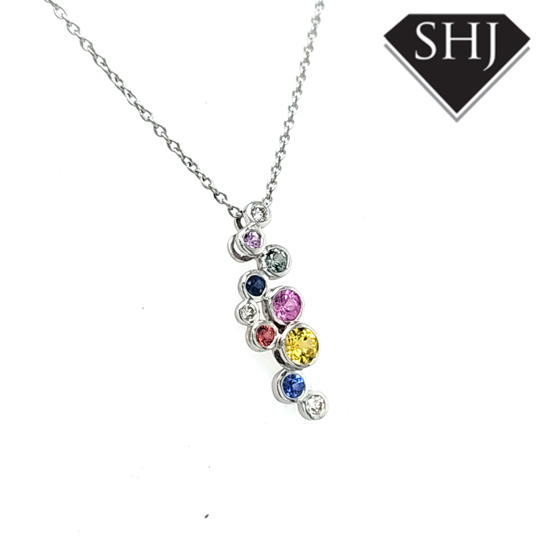 18ct White Gold  Sapphire and Diamond Pendant