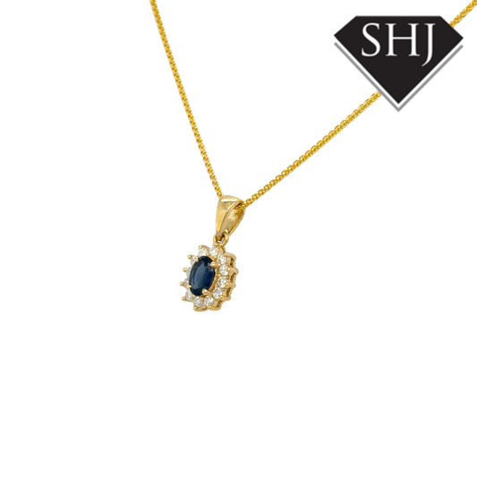 9ct Yelllow Gold Diamond & Sapphire Pendant