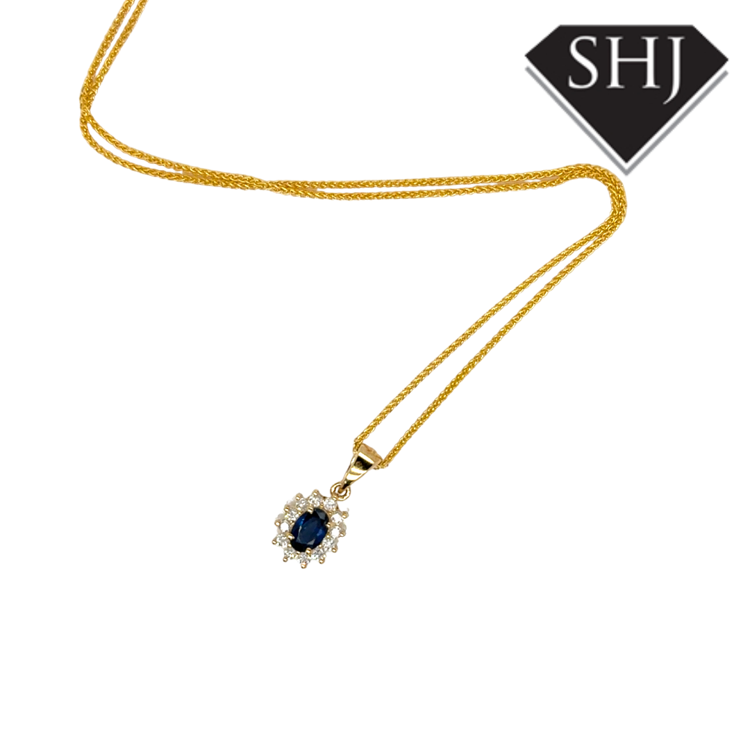 9ct Yelllow Gold Diamond & Sapphire Pendant