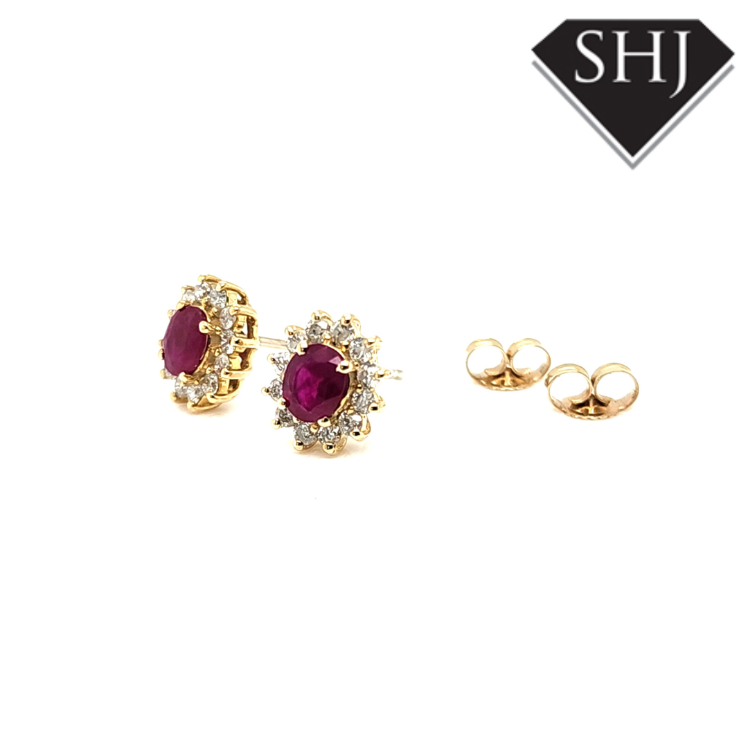 9ct Yellow Gold Ruby & Diamond Stud Earrings