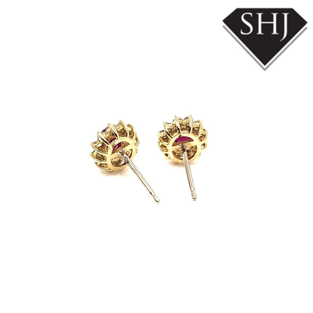 9ct Yellow Gold Ruby & Diamond Stud Earrings