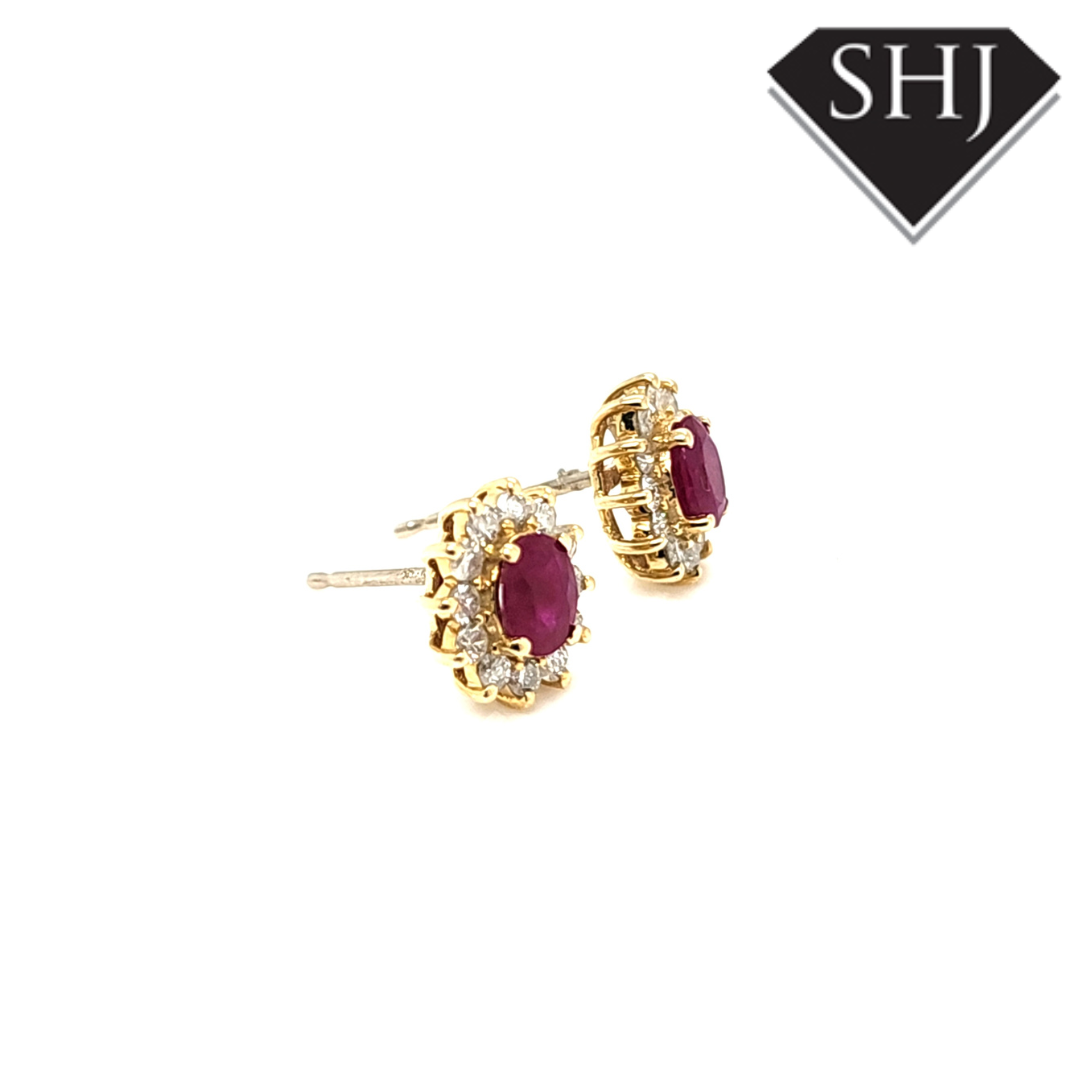 9ct Yellow Gold Ruby & Diamond Stud Earrings