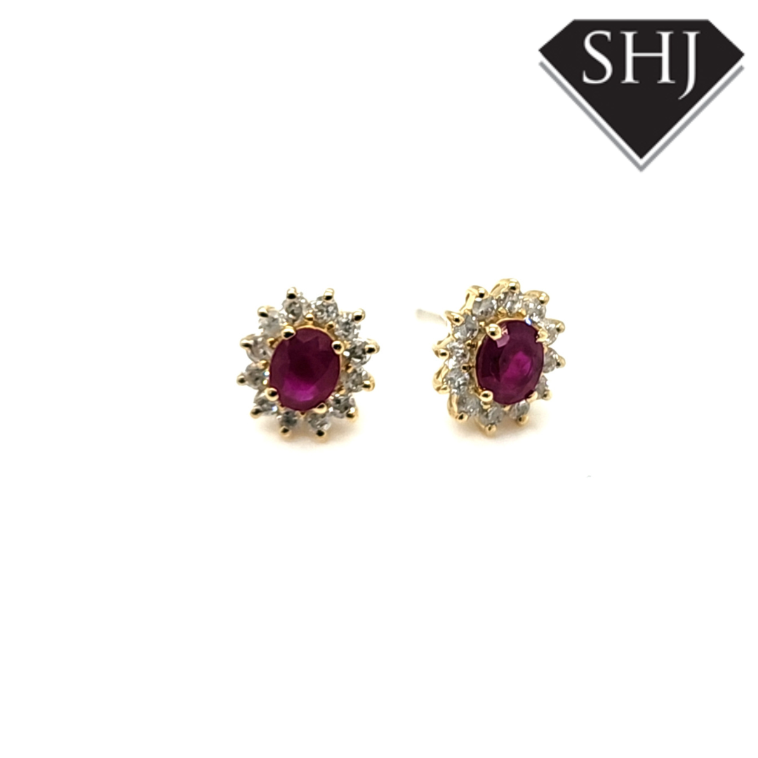 9ct Yellow Gold Ruby & Diamond Stud Earrings