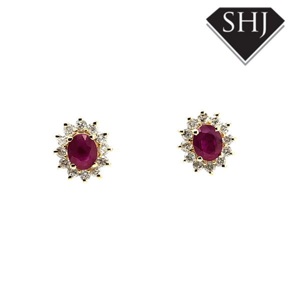 9ct Yellow Gold Ruby & Diamond Stud Earrings