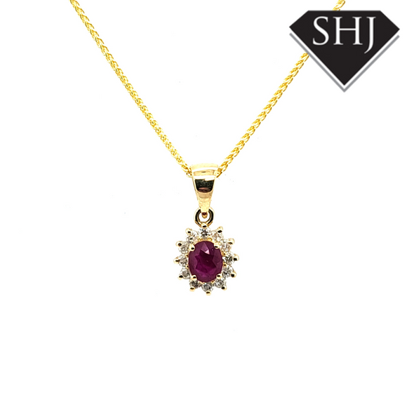 9ct Yellow Gold Ruby & Diamond Pendant