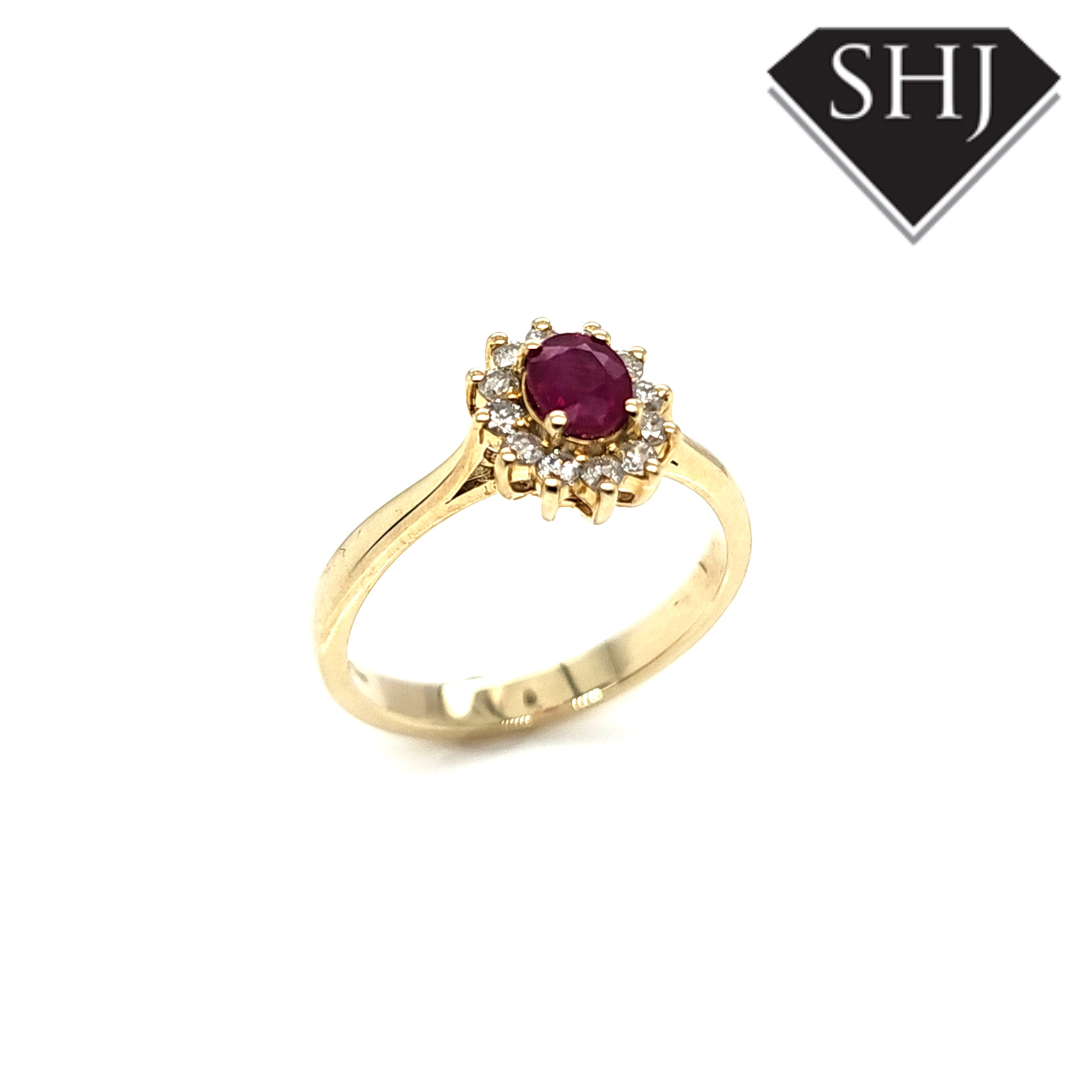 9ct Yellow Gold Ruby & Diamond Ring