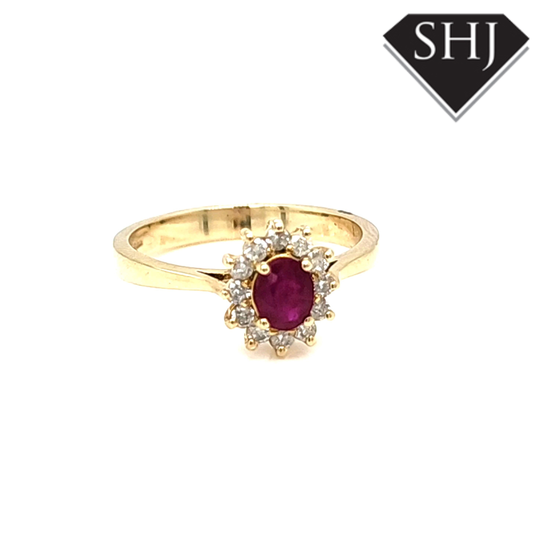 9ct Yellow Gold Ruby & Diamond Ring