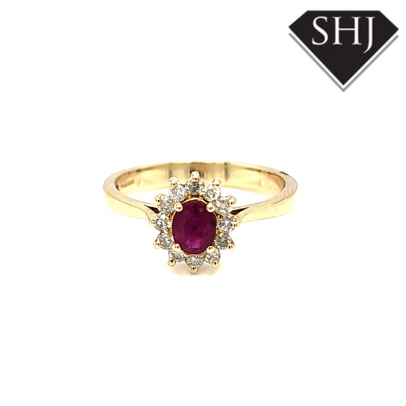 9ct Yellow Gold Ruby & Diamond Ring