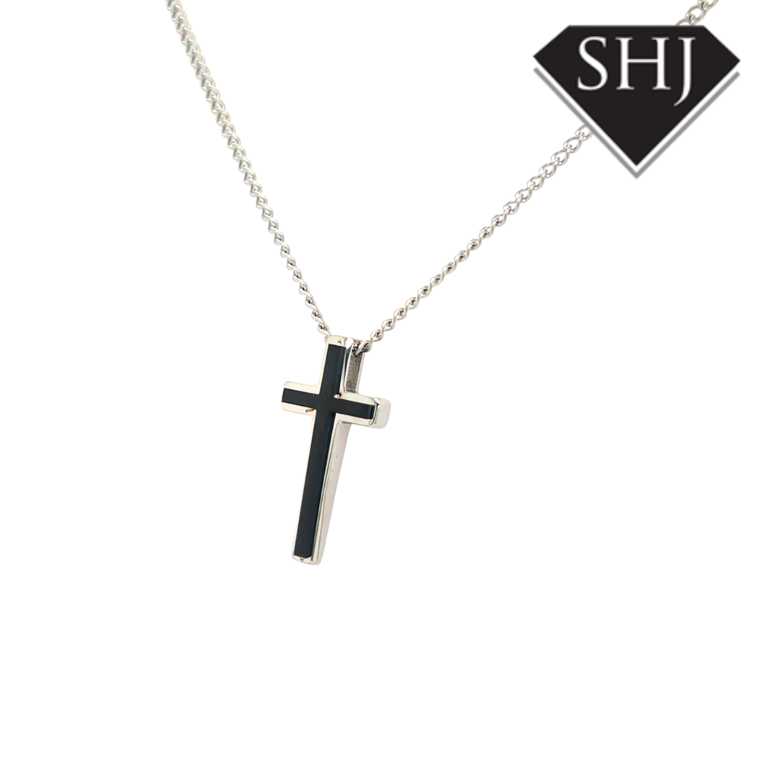 Black Stainless Steel Cross & Chain