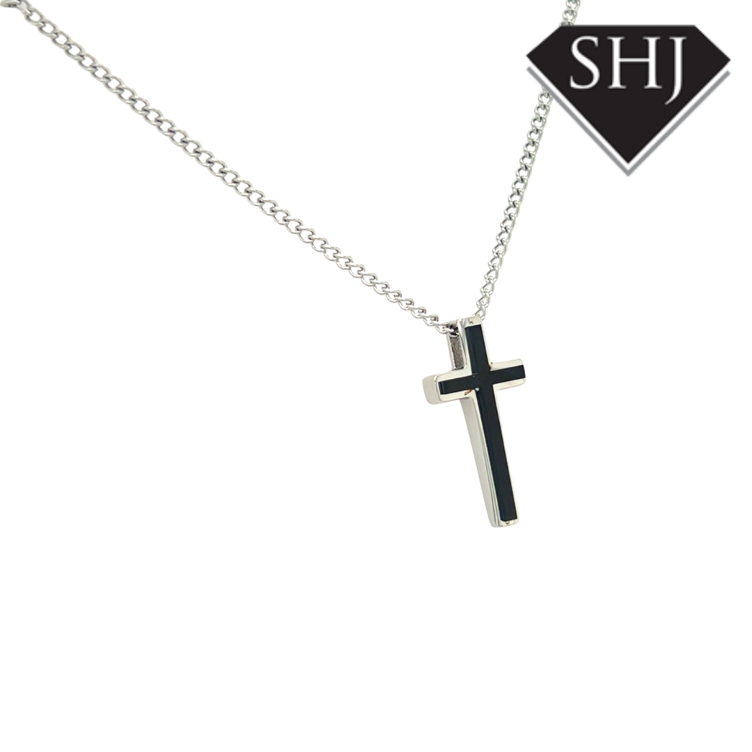 Black Stainless Steel Cross & Chain