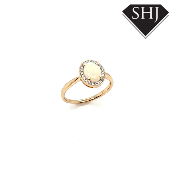 9ct Yellow Gold Opal and Diamond Ring .10/62ct