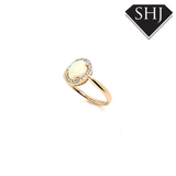 9ct Yellow Gold Opal and Diamond Ring .10/62ct