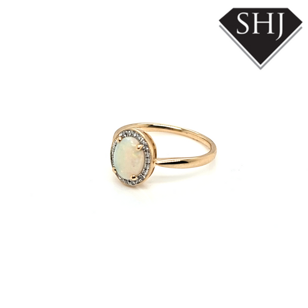 9ct Yellow Gold Opal and Diamond Ring .10/62ct