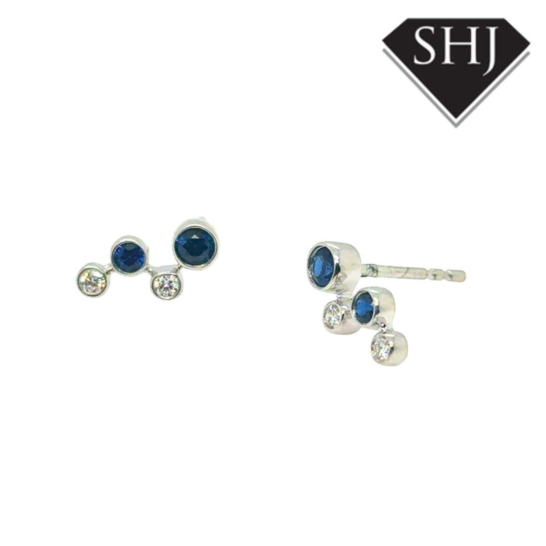 9ct White Gold 0.29ct Sapphire 0.08ct Diamond Earrings