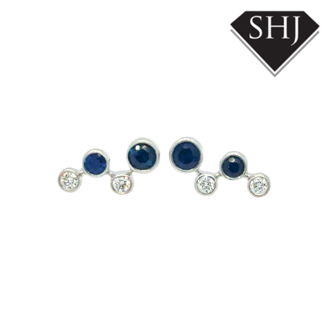 9ct White Gold 0.29ct Sapphire 0.08ct Diamond Earrings