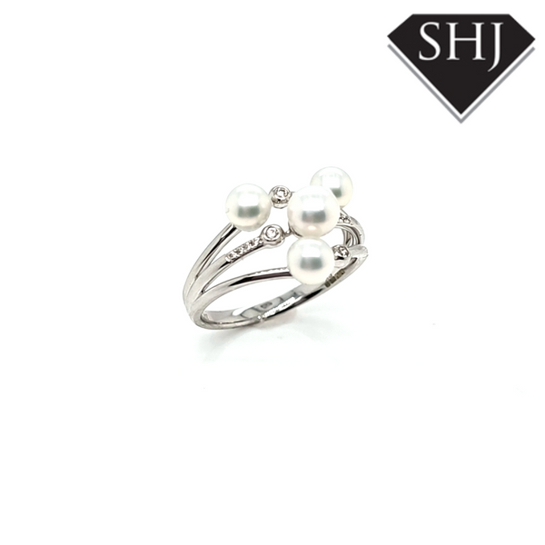 9ct White Gold Diamond and Pearl Ring 0.05ct