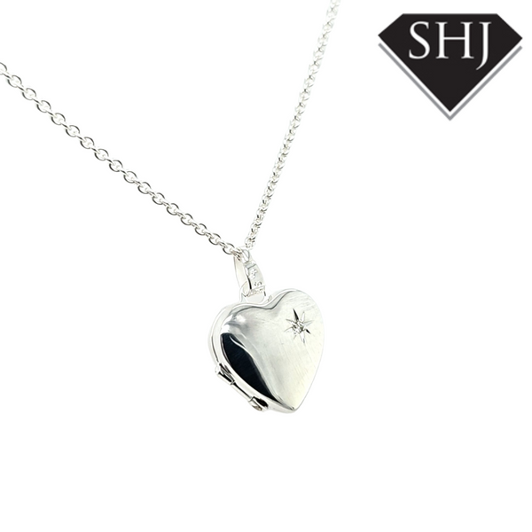 Silver Diamond Heart Locket