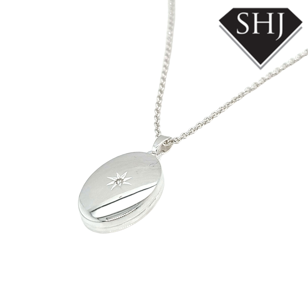 Silver Diamond Oval Locket