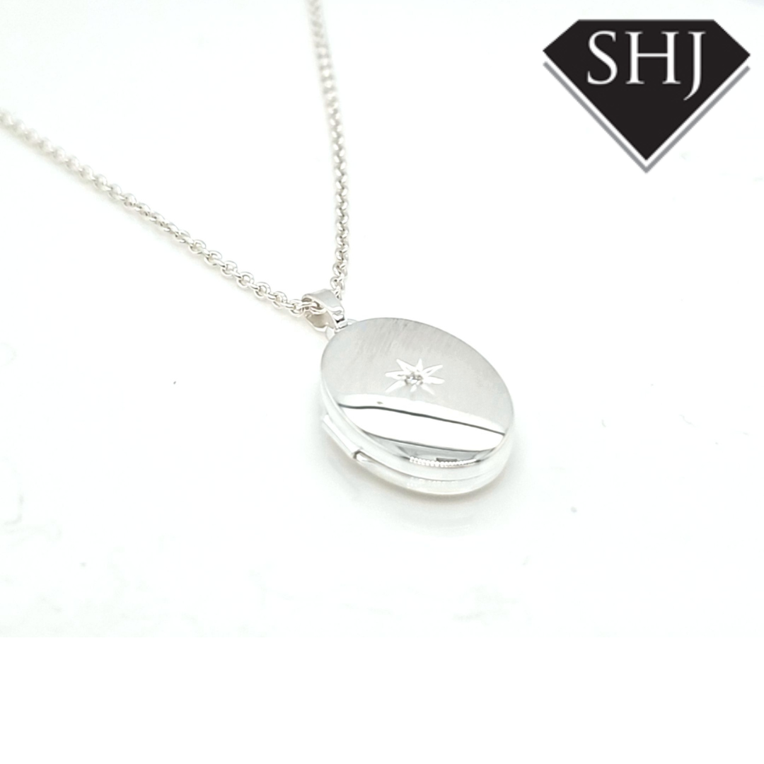 Silver Diamond Oval Locket