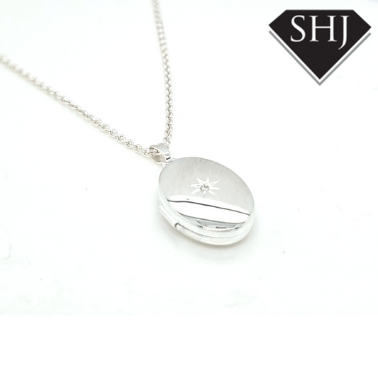 Silver Diamond Oval Locket
