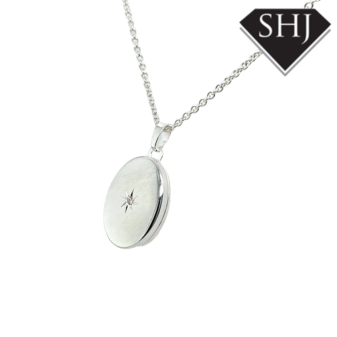 Silver Diamond Oval Locket