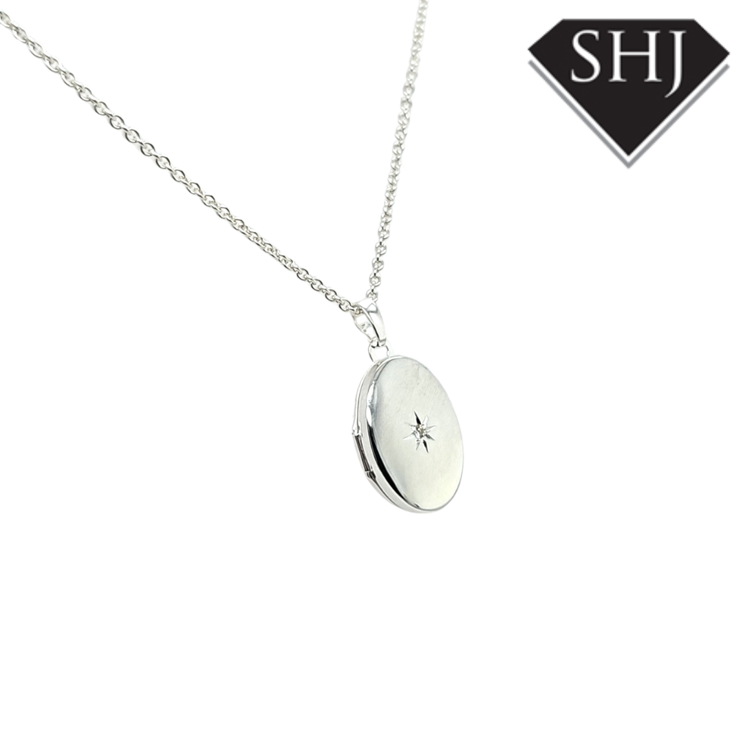 Silver Diamond Oval Locket