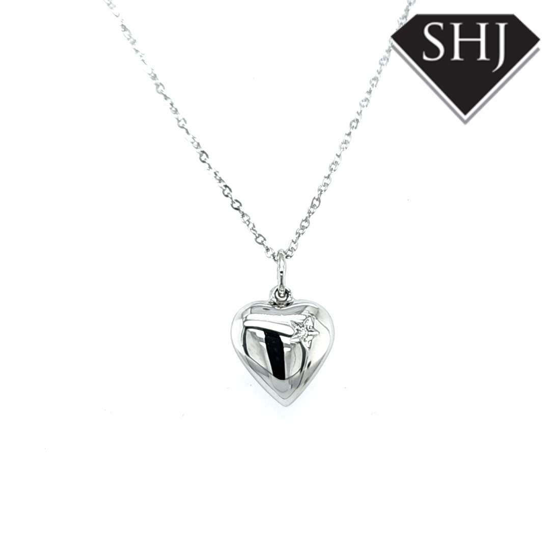 9ct White Gold Diamond Pufferheart Pendant