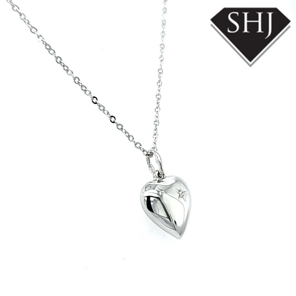 9ct White Gold Diamond Pufferheart Pendant