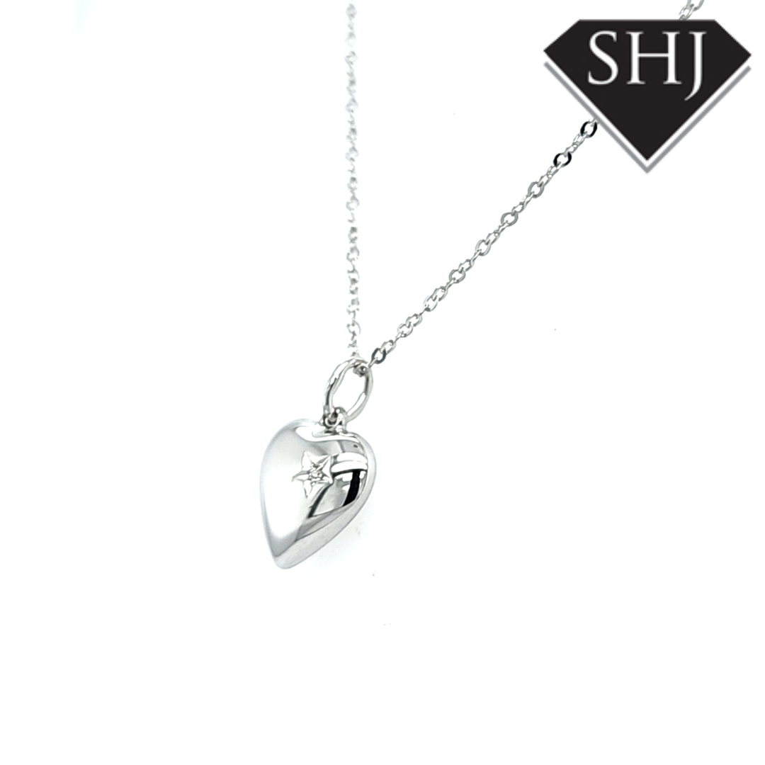 9ct White Gold Diamond Pufferheart Pendant