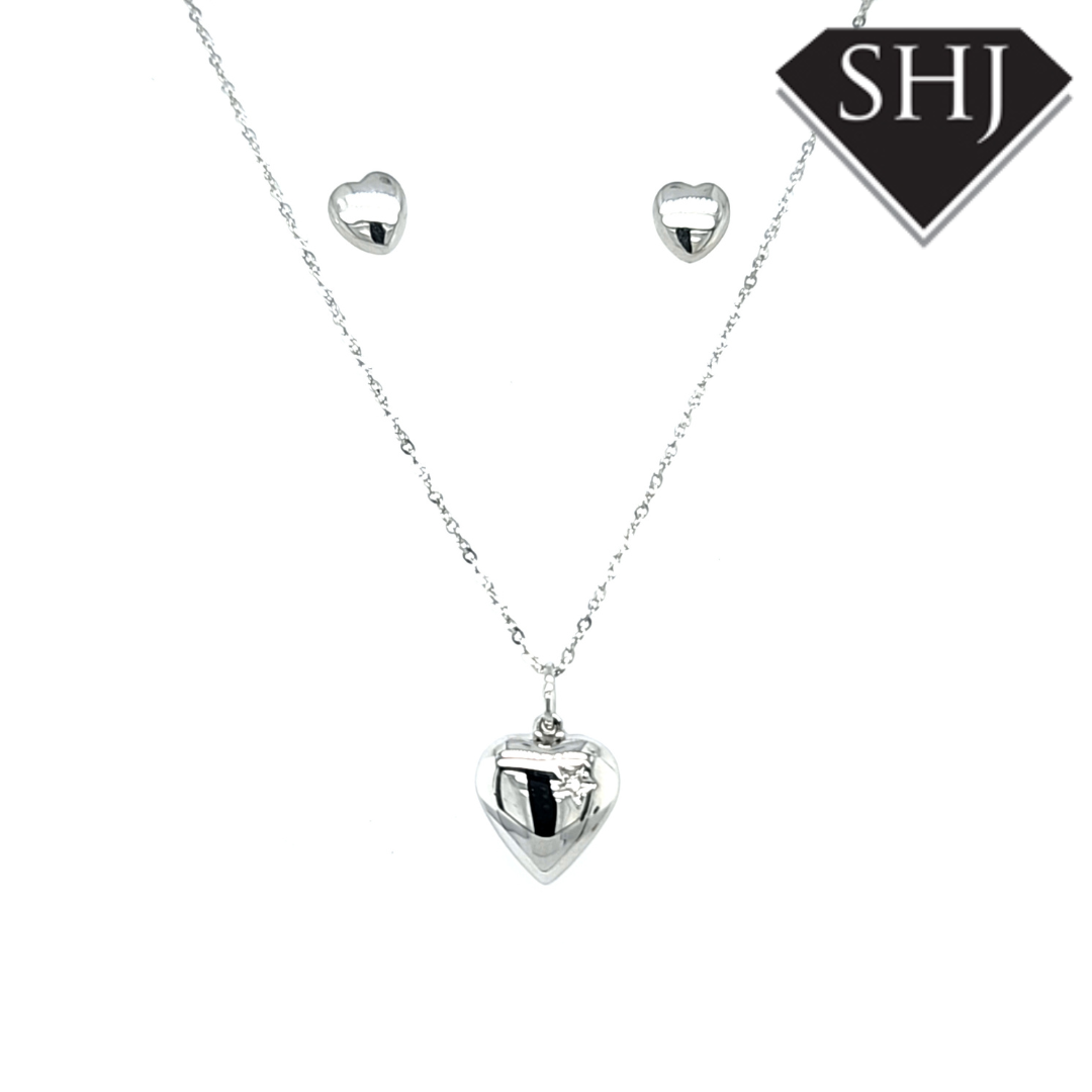 9ct White Gold Diamond Pufferheart Pendant