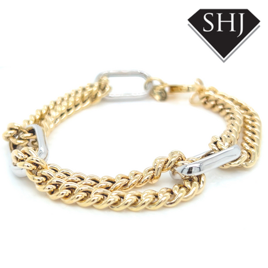 White Gold/ Yellow Gold Long Link Bracelet
