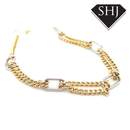 White Gold/ Yellow Gold Long Link Necklace