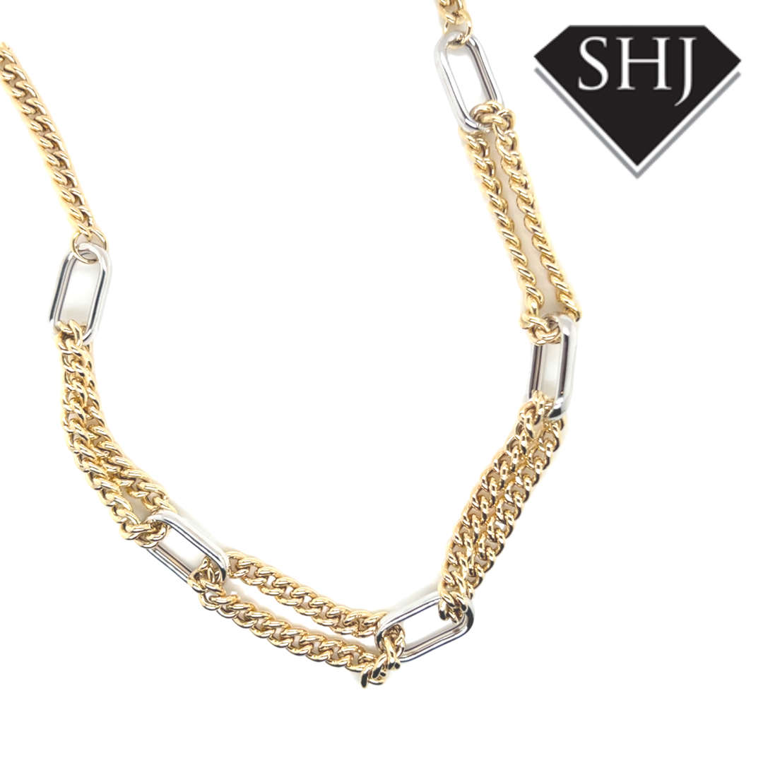 White Gold/ Yellow Gold Long Link Necklace