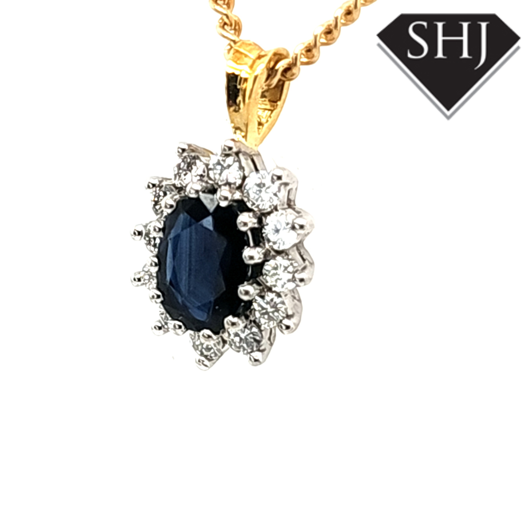 9ct Yellow Gold Diamond & Sapphire Pendant
