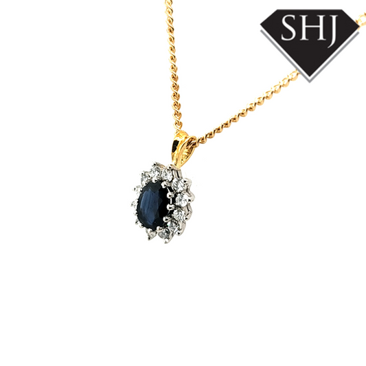 9ct Yellow Gold Diamond & Sapphire Pendant