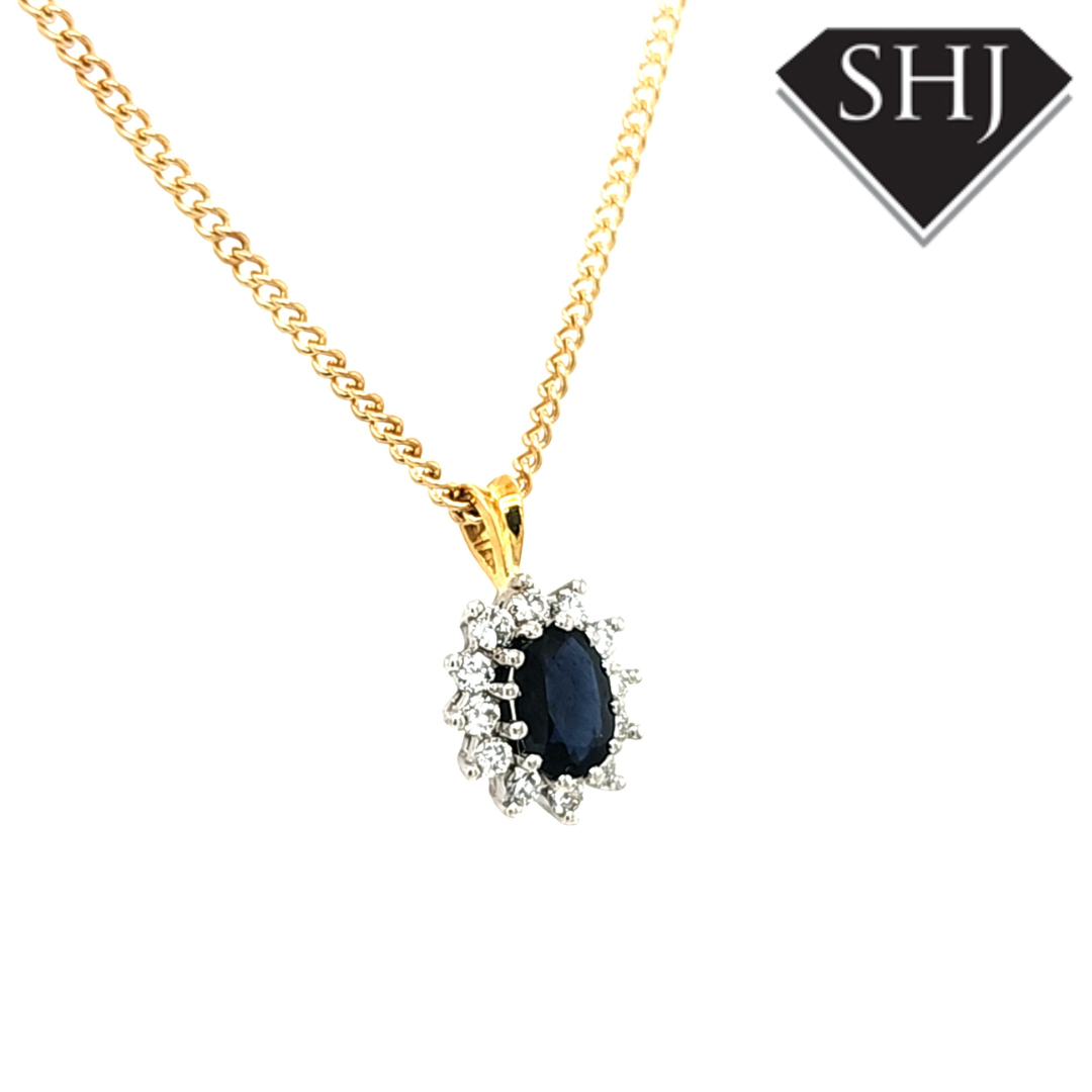 9ct Yellow Gold Diamond & Sapphire Pendant