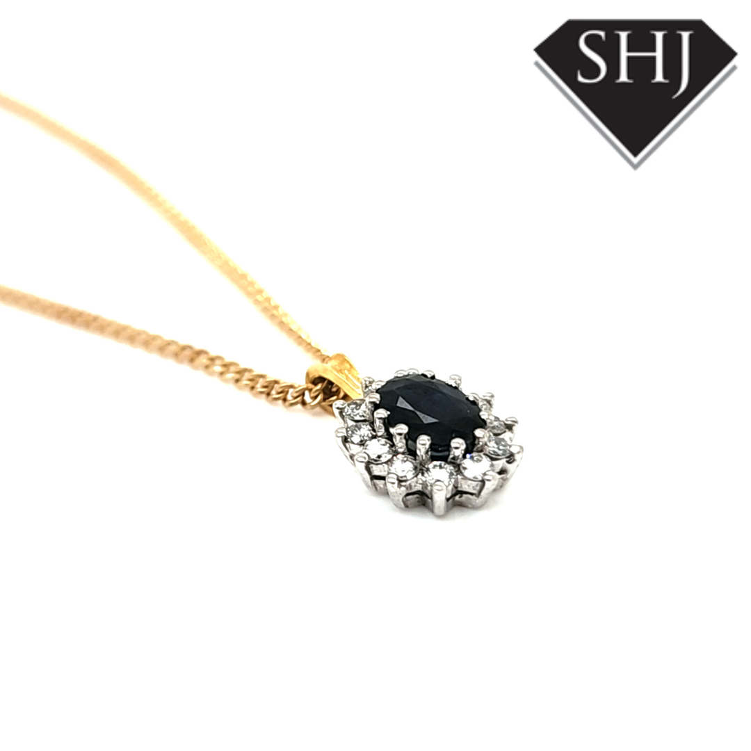 9ct Yellow Gold Diamond & Sapphire Pendant