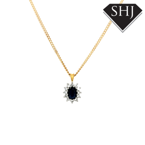 9ct Yellow Gold Diamond & Sapphire Pendant