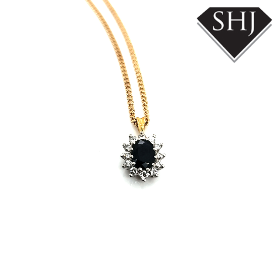 9ct Yellow Gold Diamond & Sapphire Pendant