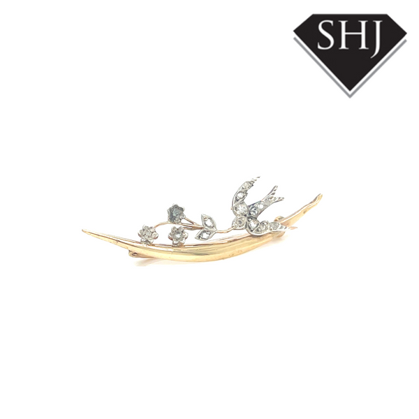 Silver Gold Plated Diamond Bird Brooch